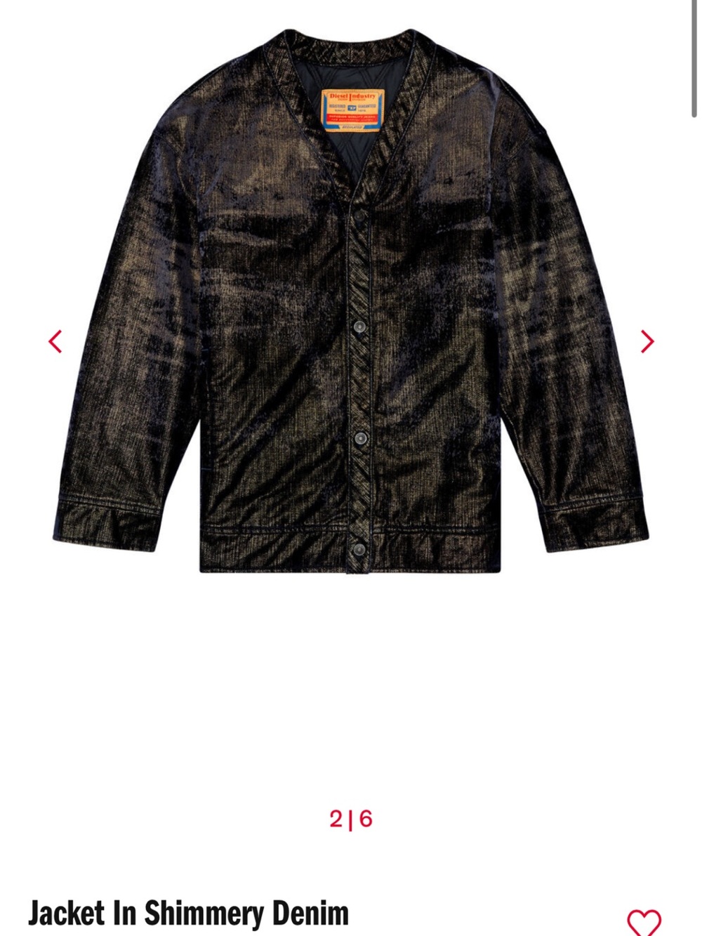 New Diesel Shimmery Denim JacketShimmery Denim in Black with Gold Sheen